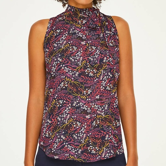 LOFT Tops - NWT L LOFT Floral Tie Neck Shell